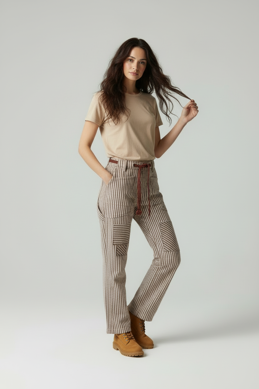 Vrouwelijke Broek met Lussen en Patchwork Details