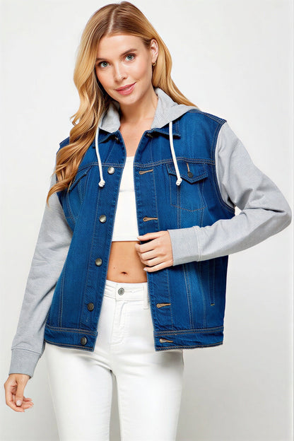 Dames Jacket met Contrasterende Mouwen en Kap
