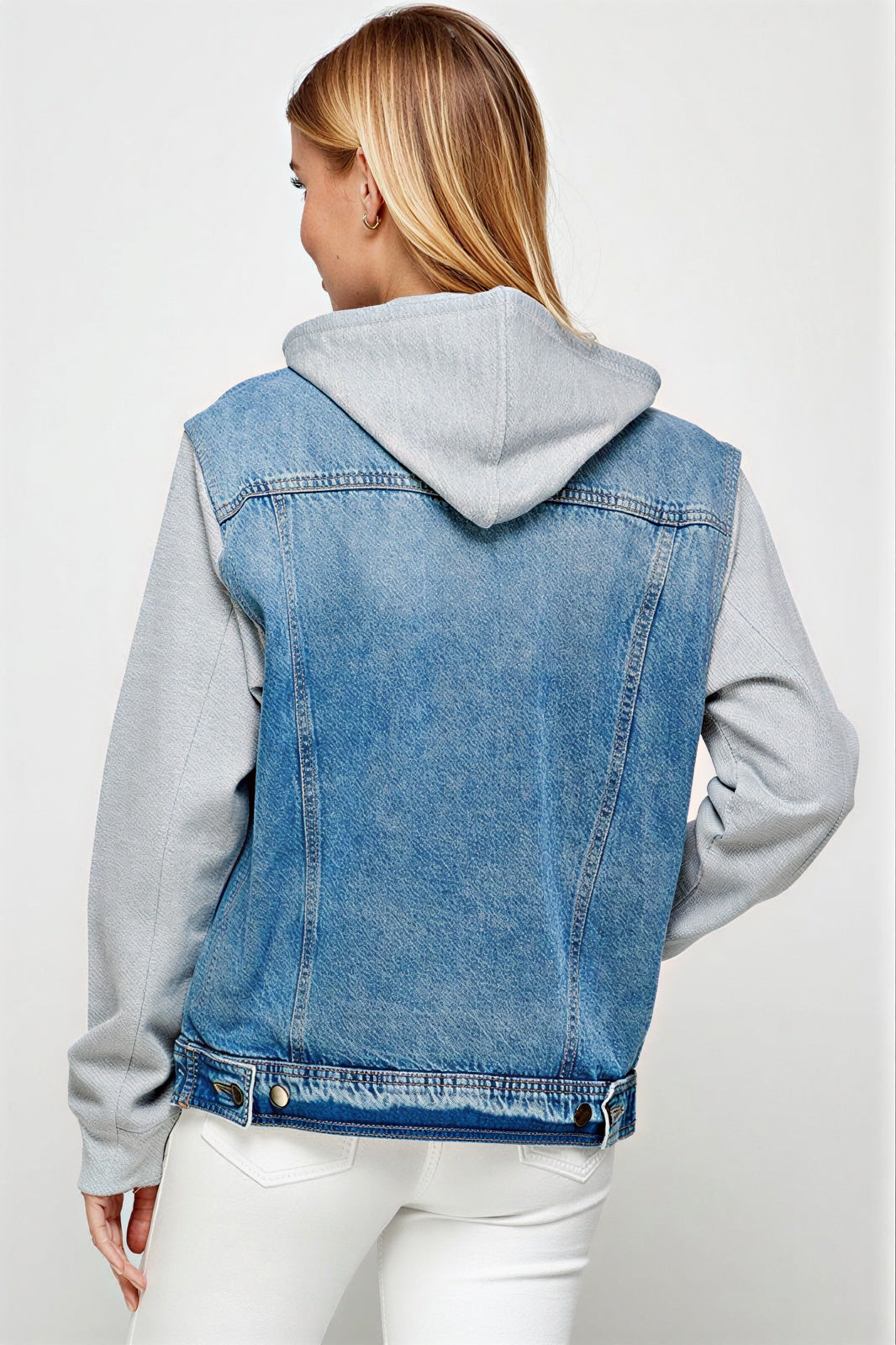 Dames Jacket met Contrasterende Mouwen en Kap