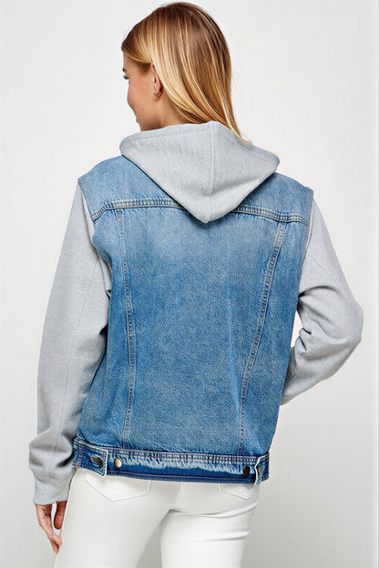 Dames Jacket met Contrasterende Mouwen en Kap
