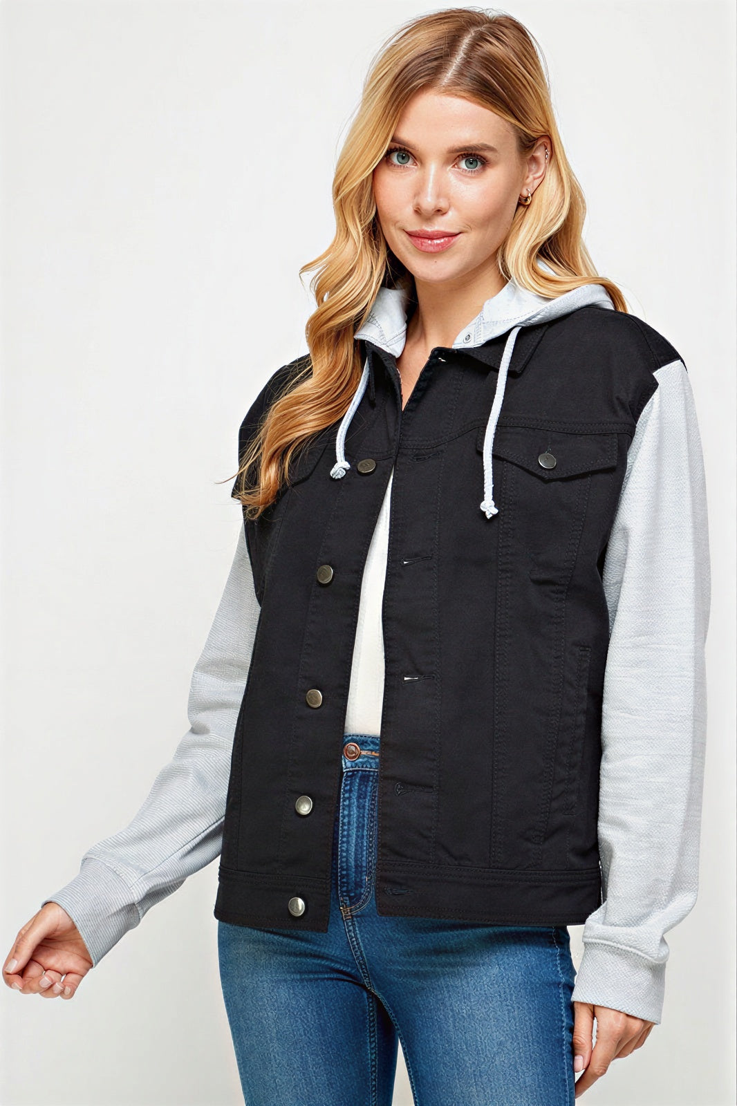 Dames Jacket met Contrasterende Mouwen en Kap