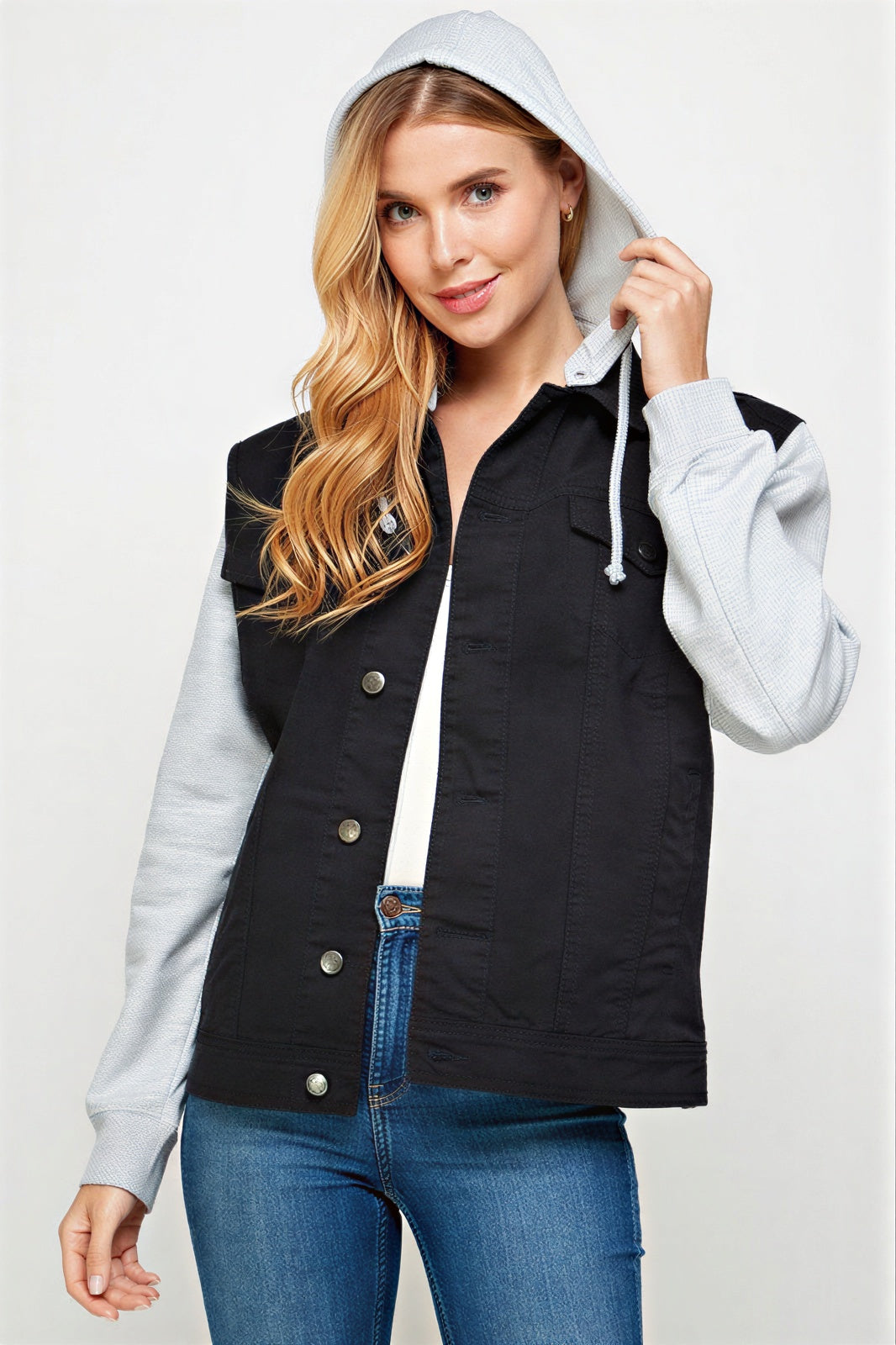 Dames Jacket met Contrasterende Mouwen en Kap