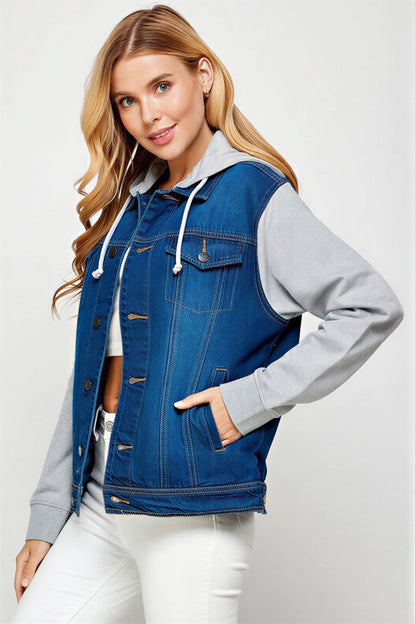 Dames Jacket met Contrasterende Mouwen en Kap