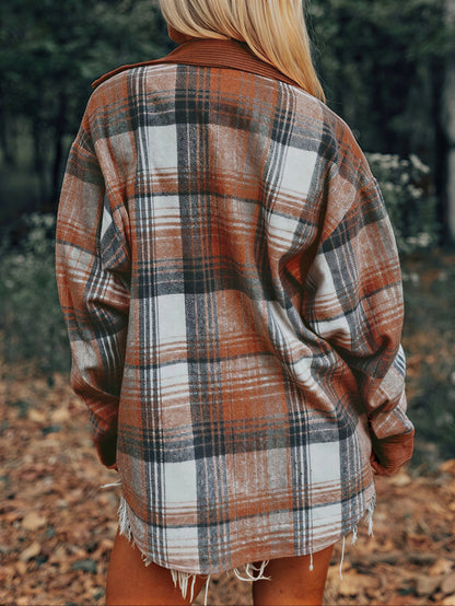 Vrouwelijke Corduroy Shacket met Ruitpatroon en Koordjes