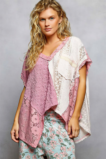 Vrouwelijke Asymmetrische Tuniek Top Kleurblokken Stijl