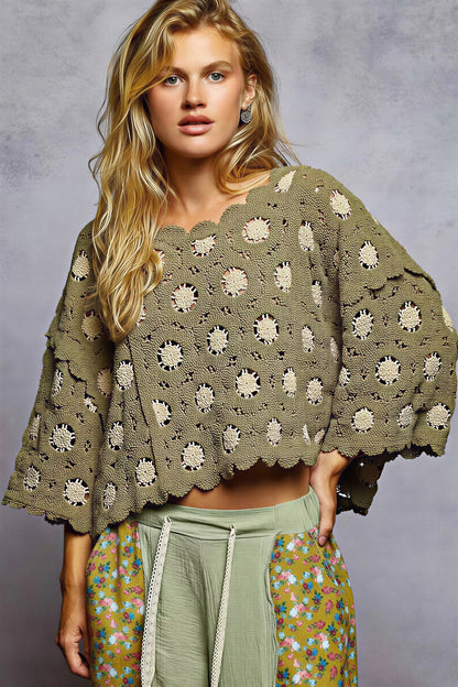 Vrouwen Cropped Sweater Bloemenpatroon Gegolfd