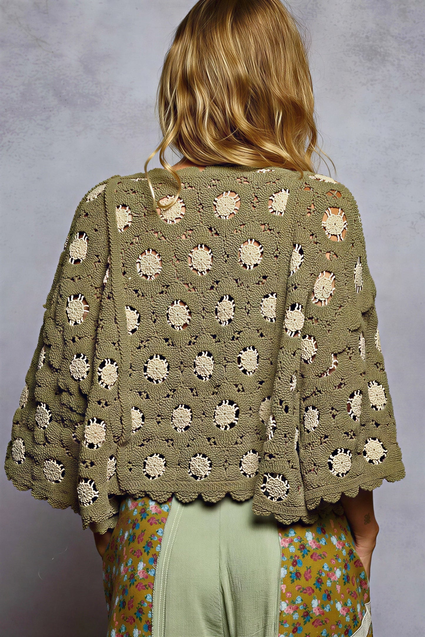 Vrouwen Cropped Sweater Bloemenpatroon Gegolfd