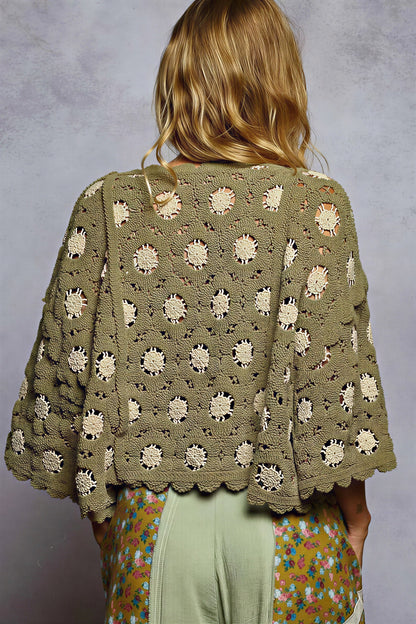 Vrouwen Cropped Sweater Bloemenpatroon Gegolfd
