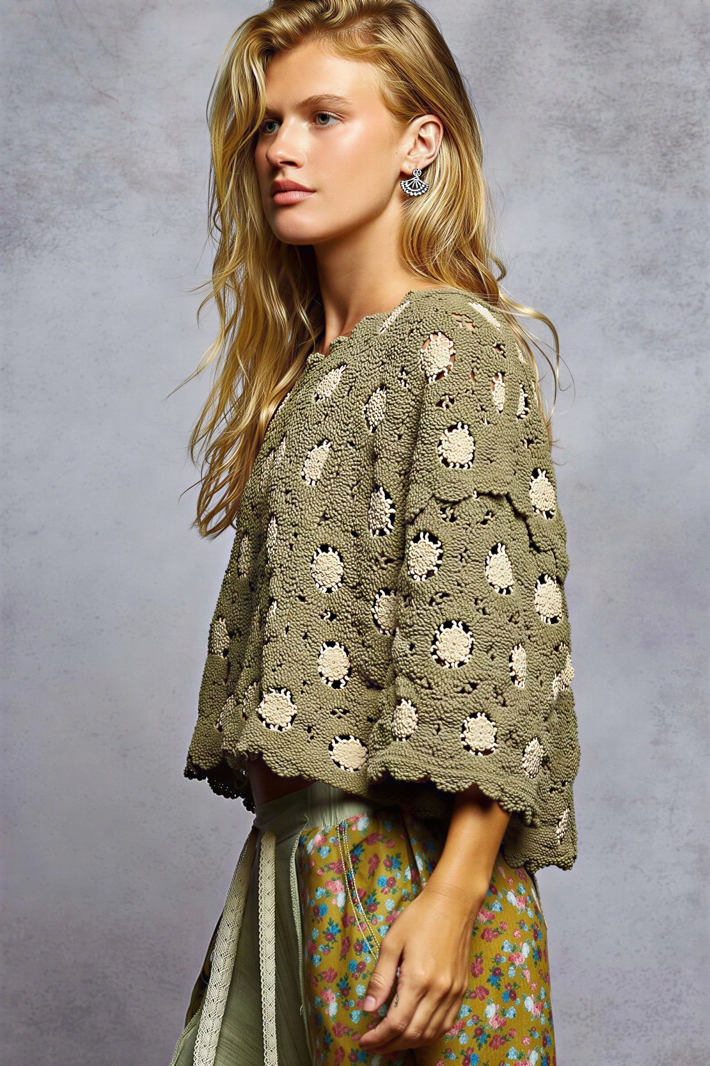 Vrouwen Cropped Sweater Bloemenpatroon Gegolfd