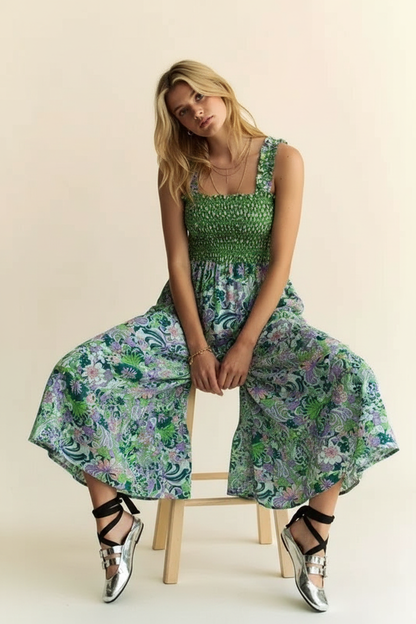 Dames Maxi Jurk Bloemenprint Gerimpeld Zomerjurk
