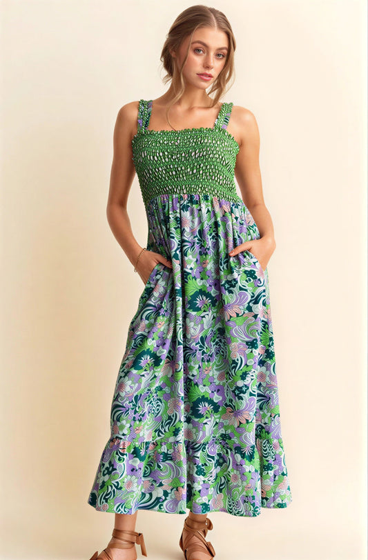 Dames Maxi Jurk Bloemenprint Gerimpeld Zomerjurk - StudioMarella