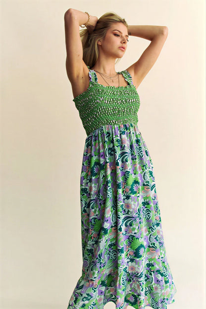 Dames Maxi Jurk Bloemenprint Gerimpeld Zomerjurk