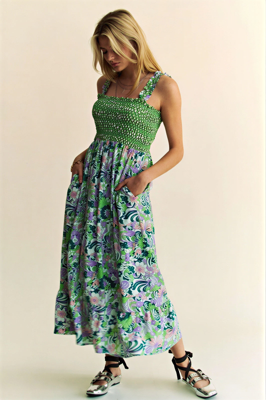 Dames Maxi Jurk Bloemenprint Gerimpeld Zomerjurk