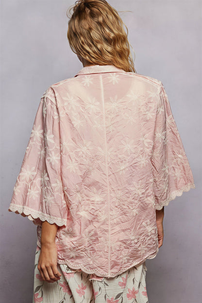 Vrouwen Bloemenrok Shirt met Kanten Rand en Borduurwerk