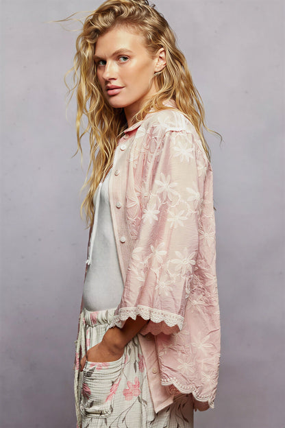 Vrouwen Bloemenrok Shirt met Kanten Rand en Borduurwerk
