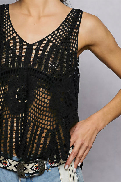 Vrouwelijk Kroonlijn Crochet Top met Bloemenpatroon