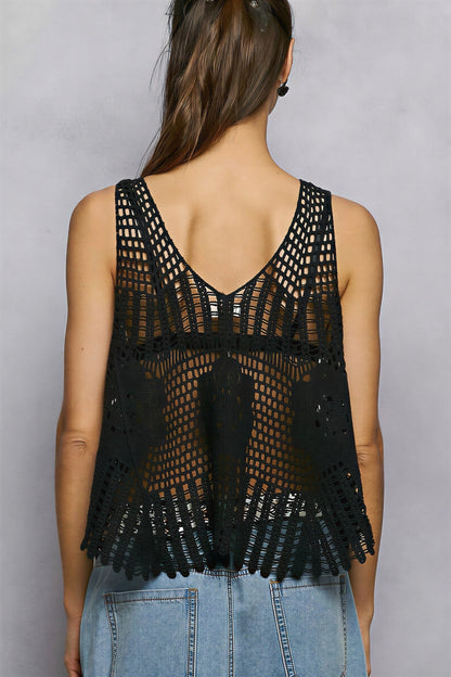 Vrouwelijk Kroonlijn Crochet Top met Bloemenpatroon