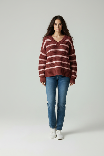 Vrouwen Sweater Horizontale Strepenpatroon Zacht en Stijlvol