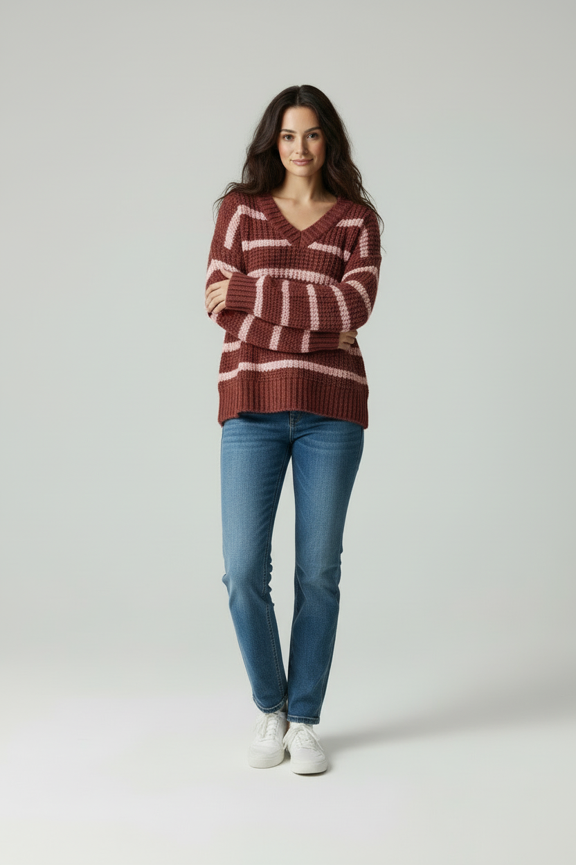 Vrouwen Sweater Horizontale Strepenpatroon Zacht en Stijlvol