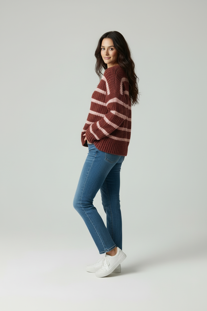 Vrouwen Sweater Horizontale Strepenpatroon Zacht en Stijlvol