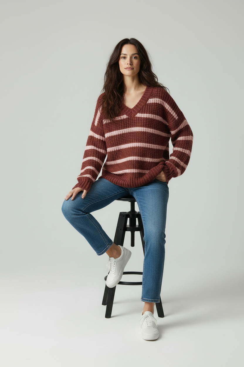 Vrouwen Sweater Horizontale Strepenpatroon Zacht en Stijlvol