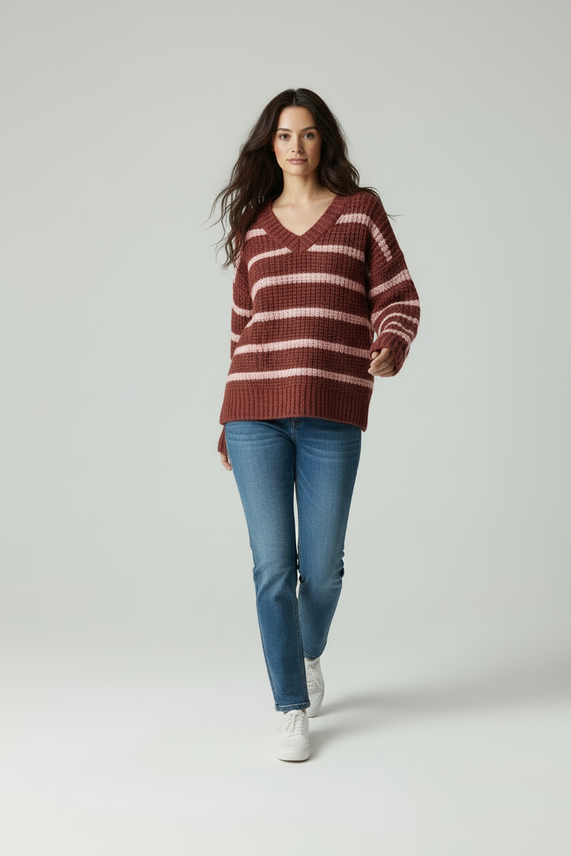Vrouwen Sweater Horizontale Strepenpatroon Zacht en Stijlvol - StudioMarella