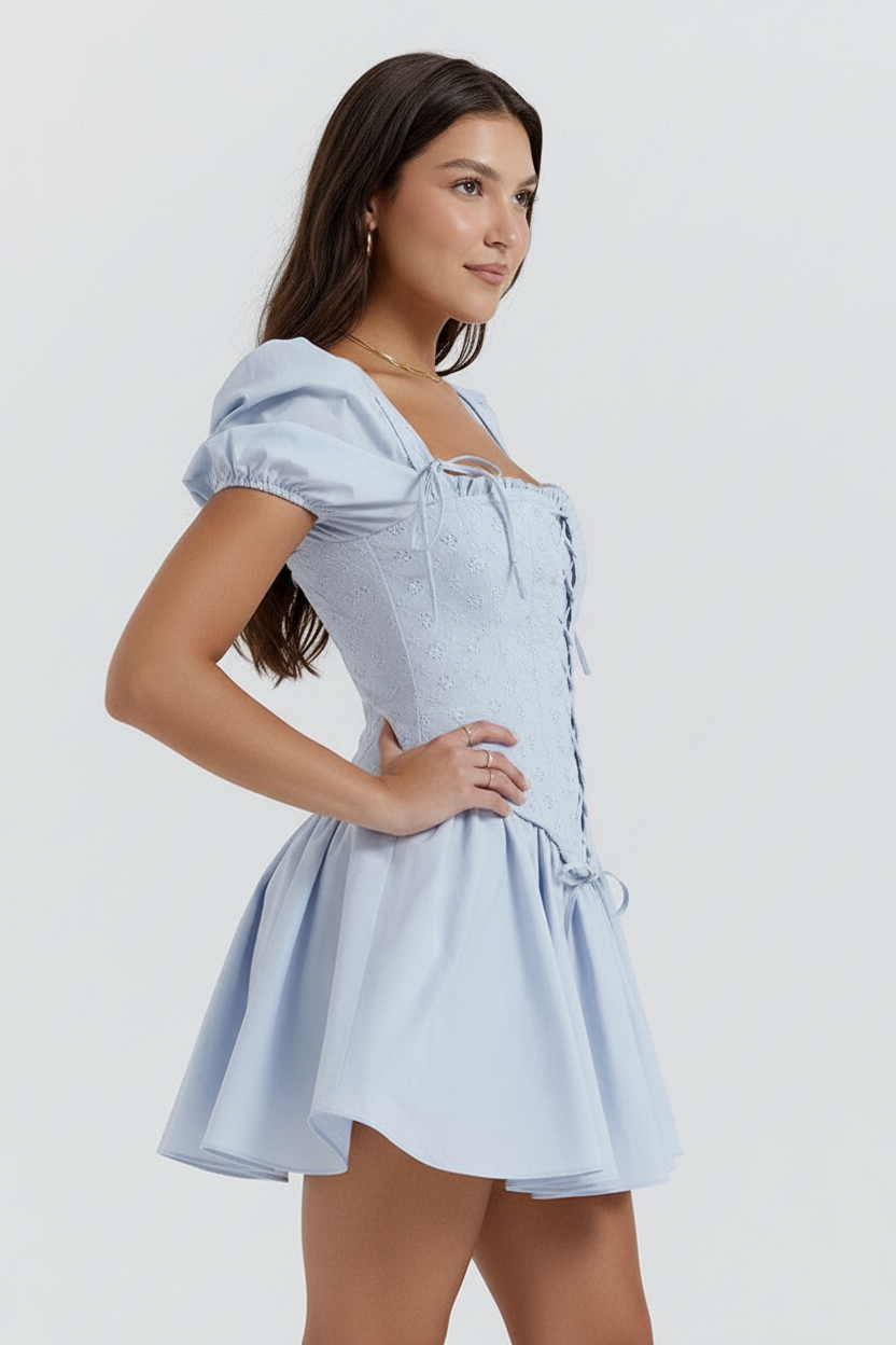 Vrouwen Corset Jurk met Vetersluiting en KantDetails