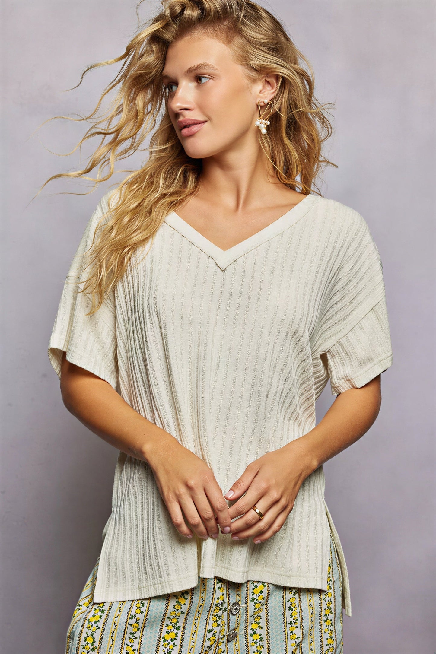Vrouwen T-Shirt Geribd Textuur Casual Katoen - StudioMarella
