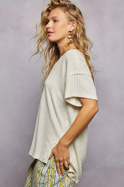 Vrouwen T-Shirt Geribd Textuur Casual Katoen