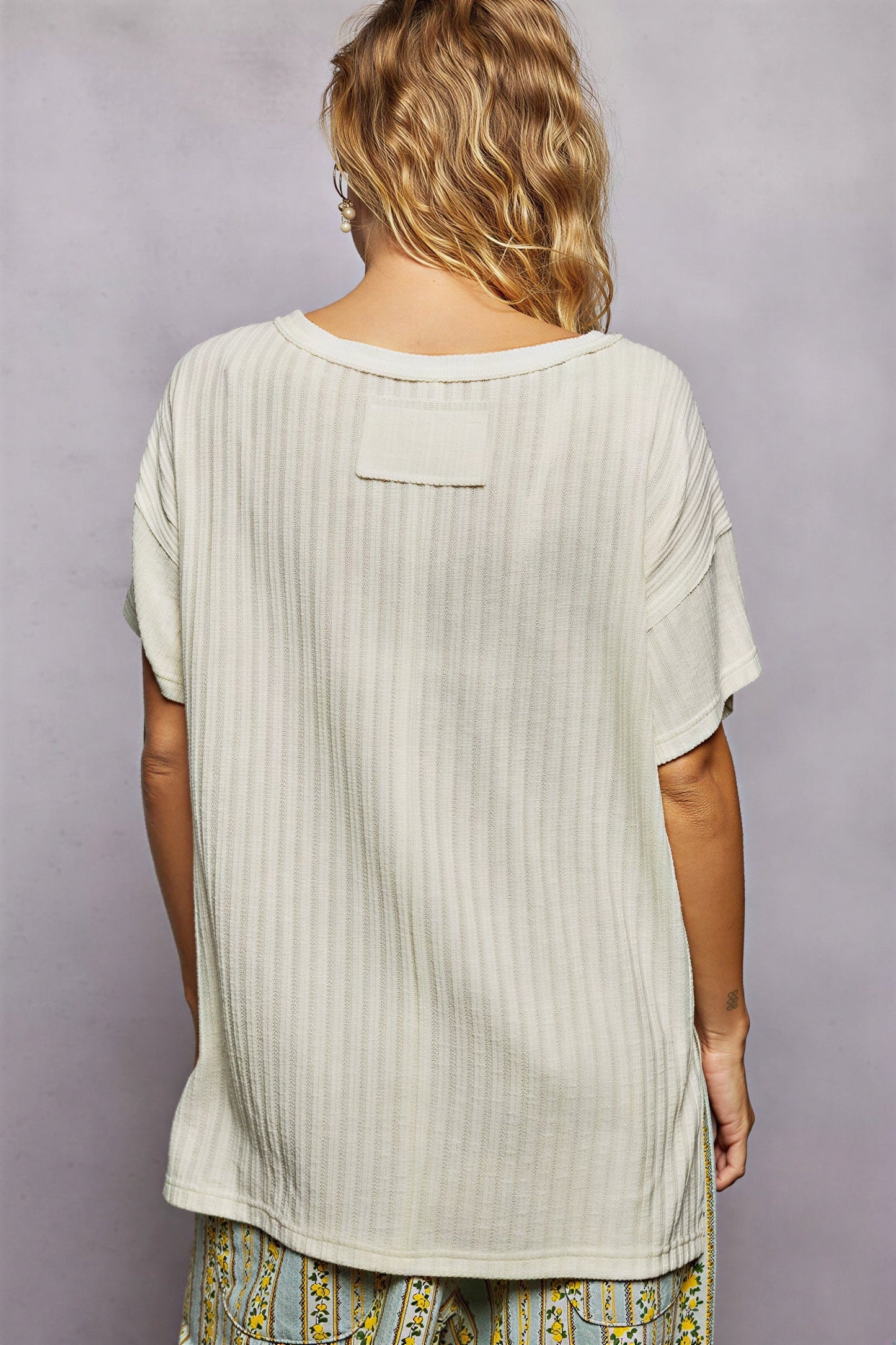 Vrouwen T-Shirt Geribd Textuur Casual Katoen