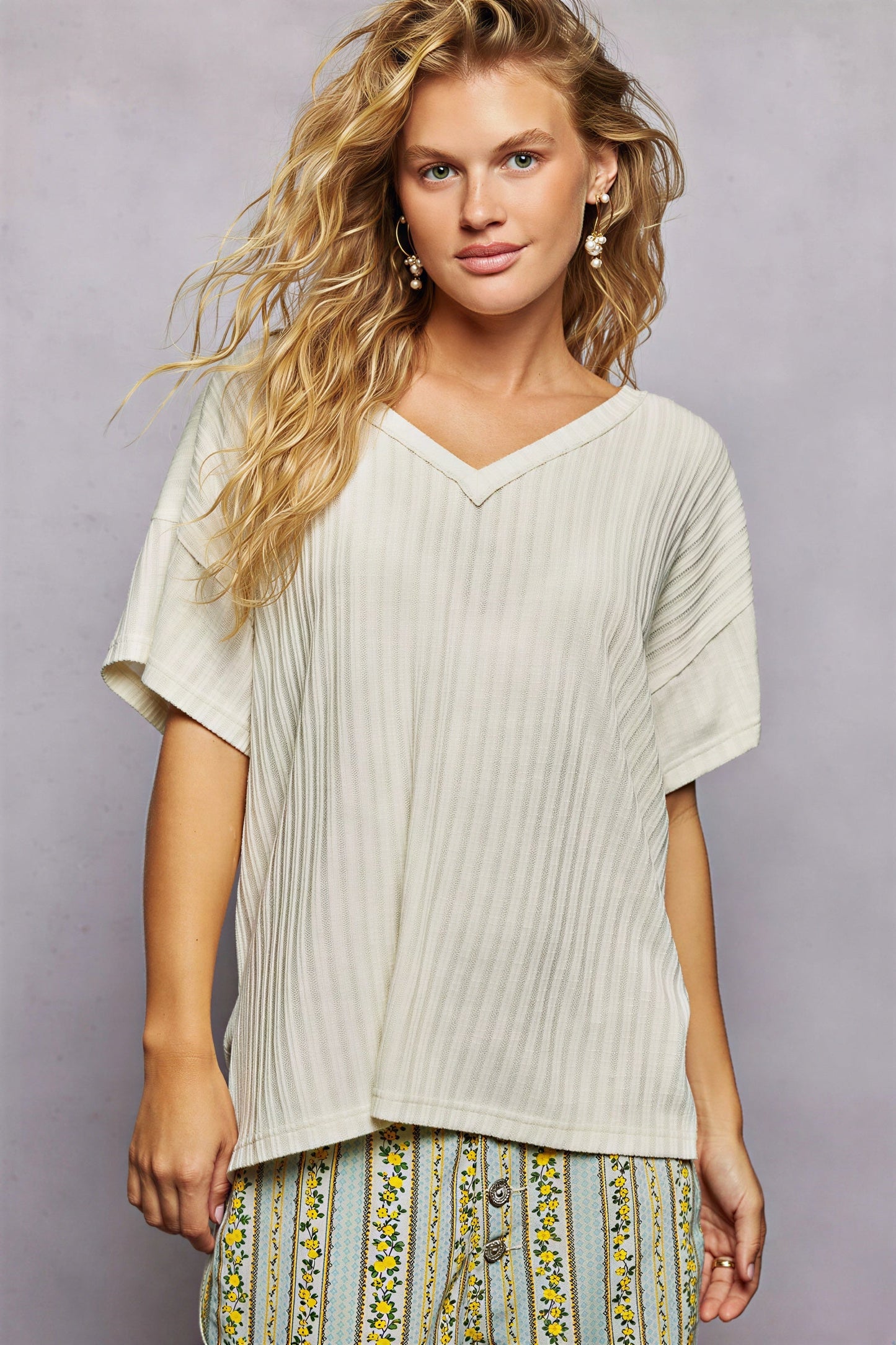 Vrouwen T-Shirt Geribd Textuur Casual Katoen