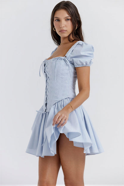 Vrouwen Corset Jurk met Vetersluiting en KantDetails