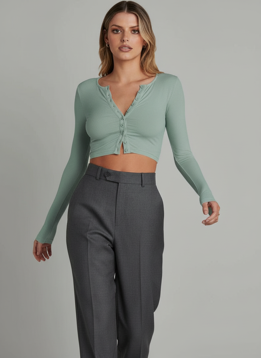 Crop Top V-hals Knopenvoorkant voor Jonge Vrouwen