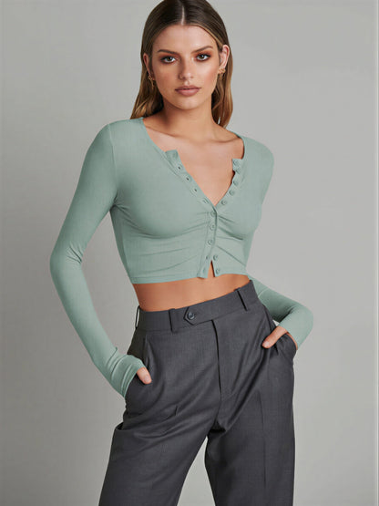 Crop Top V-hals Knopenvoorkant voor Jonge Vrouwen - StudioMarella