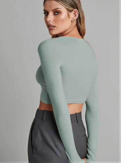 Crop Top V-hals Knopenvoorkant voor Jonge Vrouwen