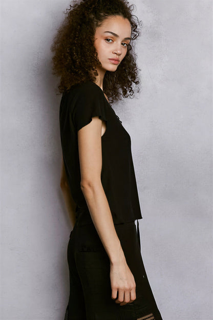 Vrouwelijke Kanten T-shirt met V-hals