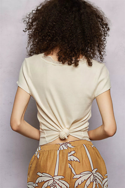 Vrouwen Top Kantrand Halslijn Elegante Blouse