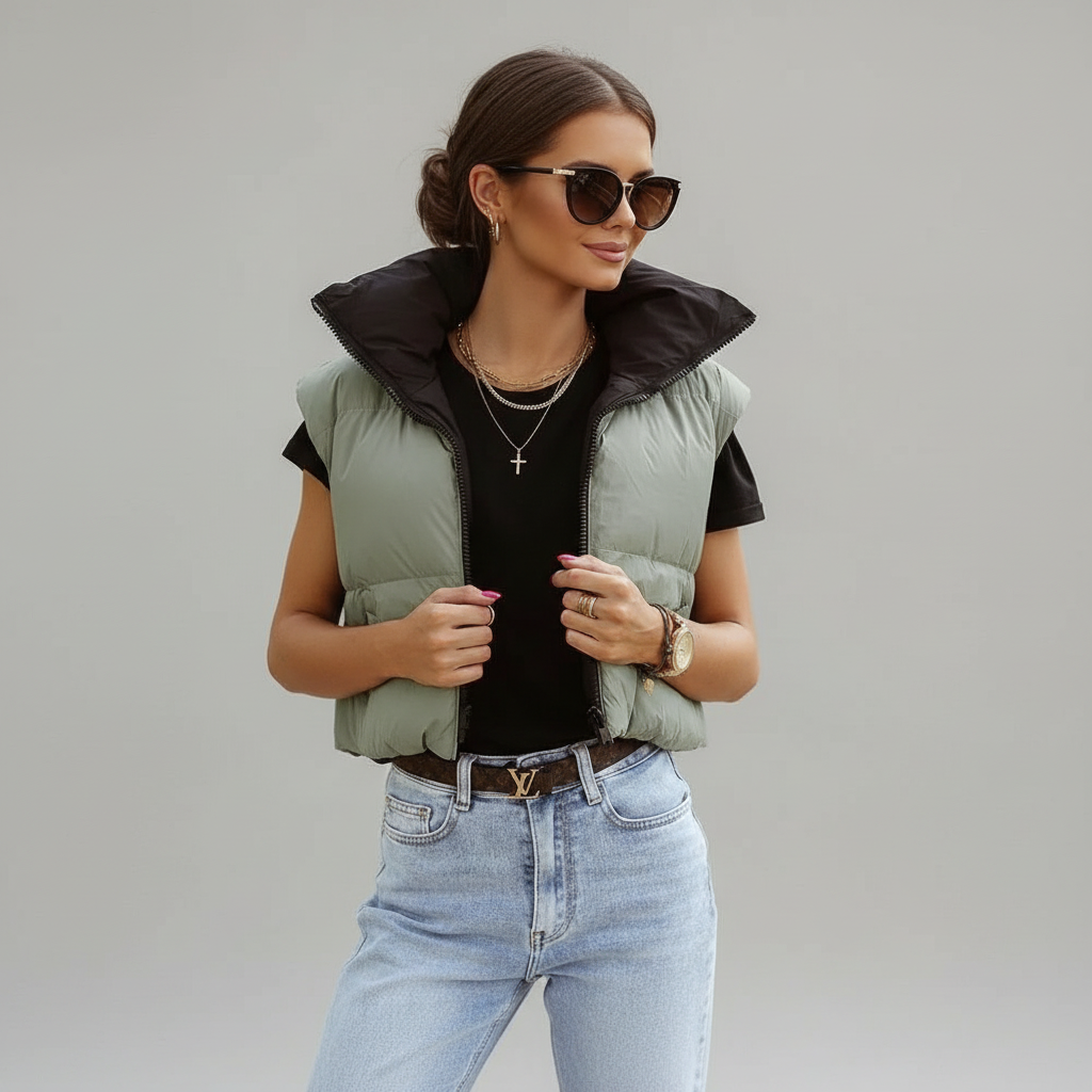 Dames Puffervest Omkeerbaar Contrasterend Kleuren Design - StudioMarella