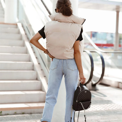 Dames Puffervest Omkeerbaar Contrasterend Kleuren Design