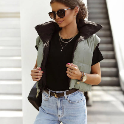 Dames Puffervest Omkeerbaar Contrasterend Kleuren Design