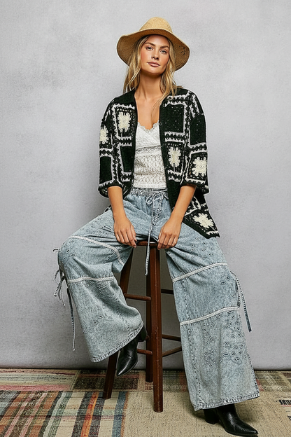 Vrouwen Cardigan Gehaakt Bloemenpatroon