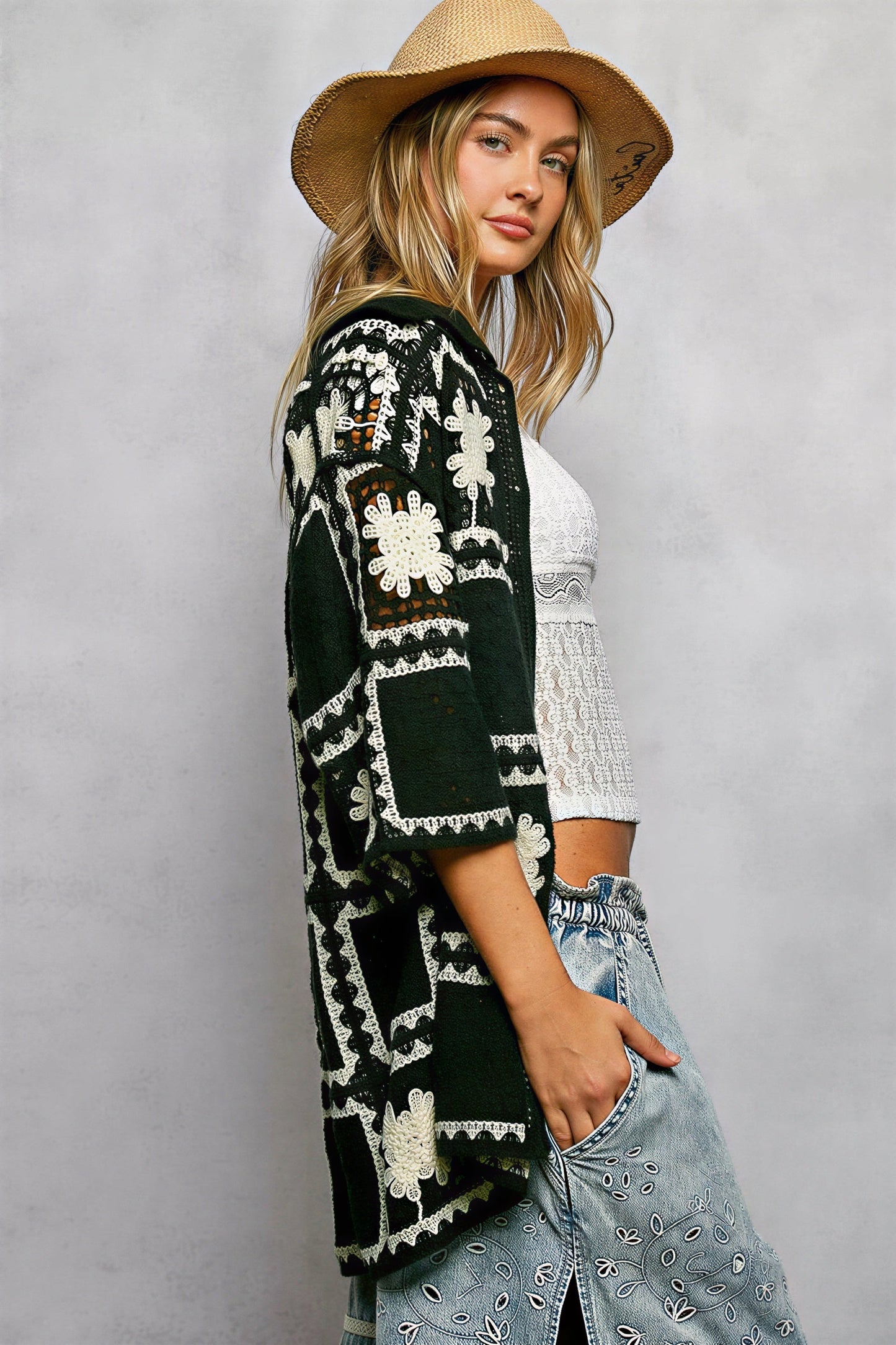Vrouwen Cardigan Gehaakt Bloemenpatroon