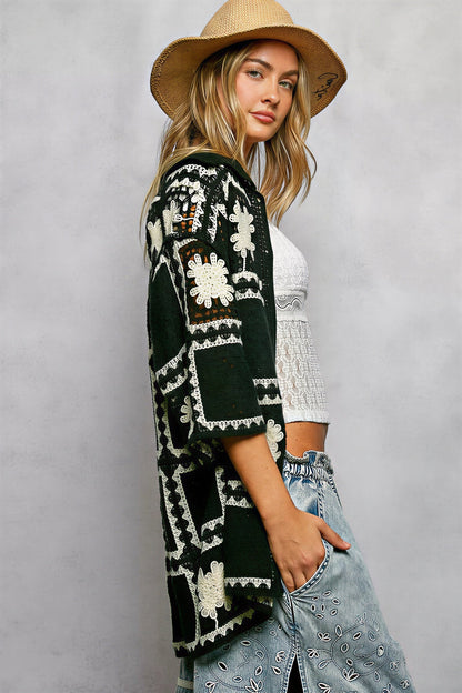Vrouwen Cardigan Gehaakt Bloemenpatroon