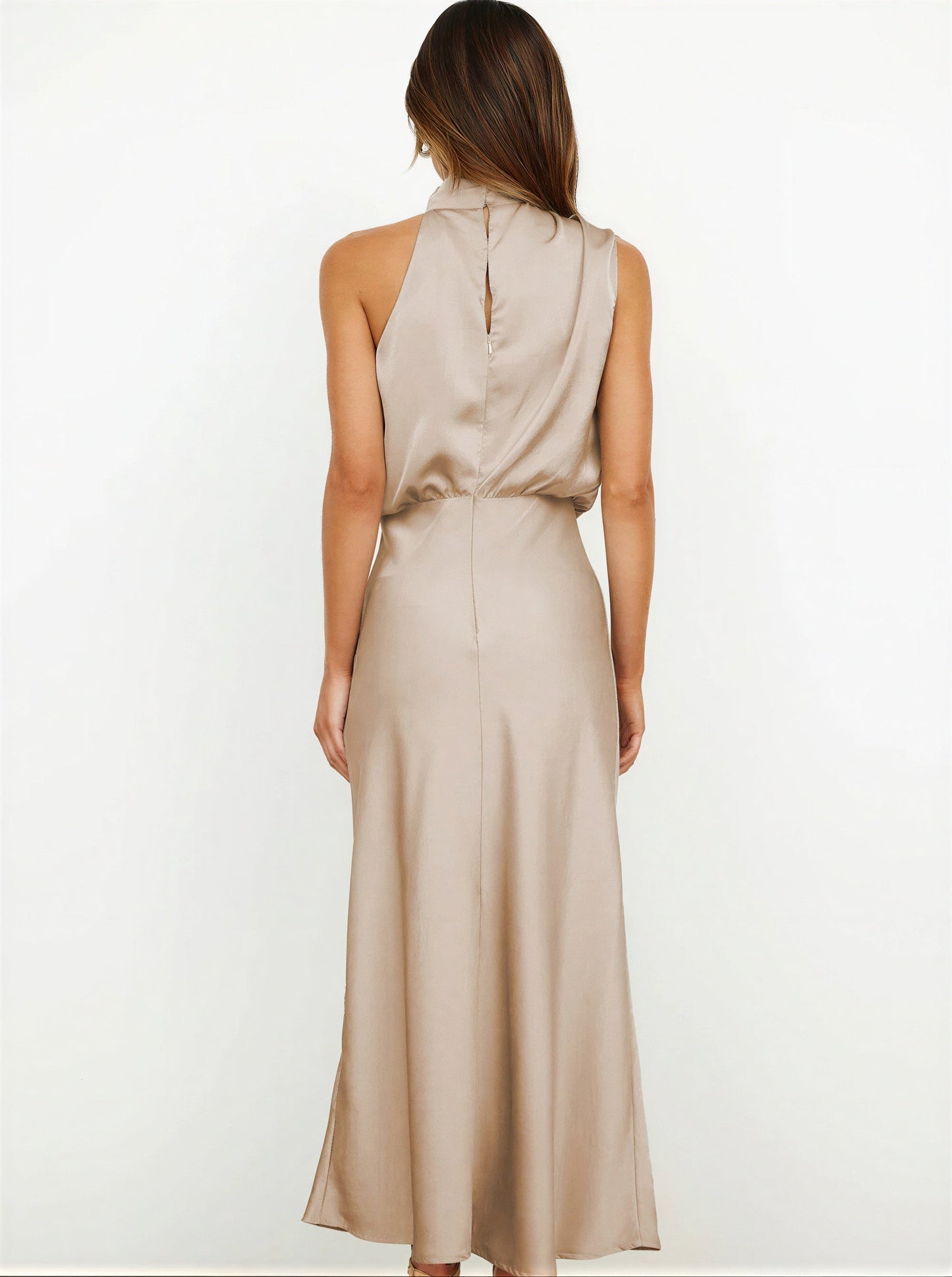 Vrouwelijke Maxi Jurk met Halterhals en Drapering