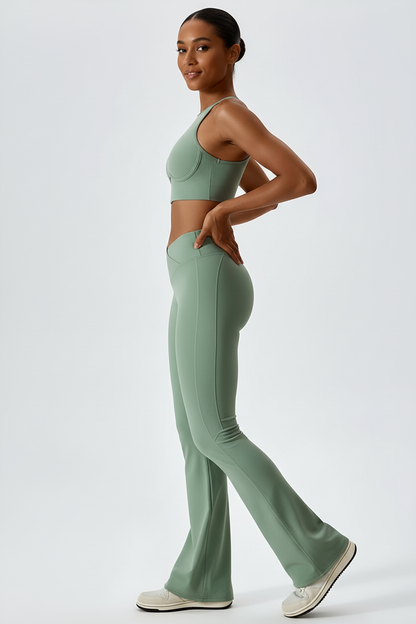 Vrouwelijke Flare Legging Set met Ribbeltextuur Sportkleding