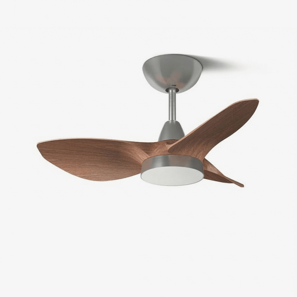 Scandi Plafondventilator met Verlichting – Walnoot & Nikkel Afwerking – 6 Snelheden & LED Dimbaar