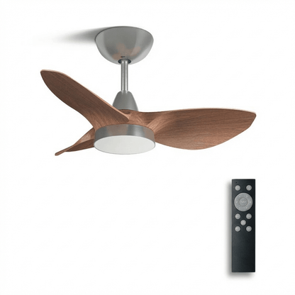 Scandi Plafondventilator met Verlichting – Walnoot & Nikkel Afwerking – 6 Snelheden & LED Dimbaar