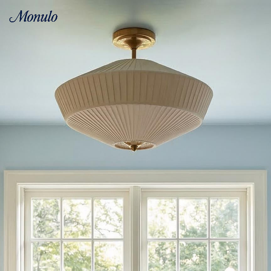Semi-Flush Plafondlamp Metaal Stoffen Kap Gestroomlijnde Vormgeving Hedendaagse Verlichting Woonkamer Slaapkamer Scandinavisch Interieur Vintage Details
