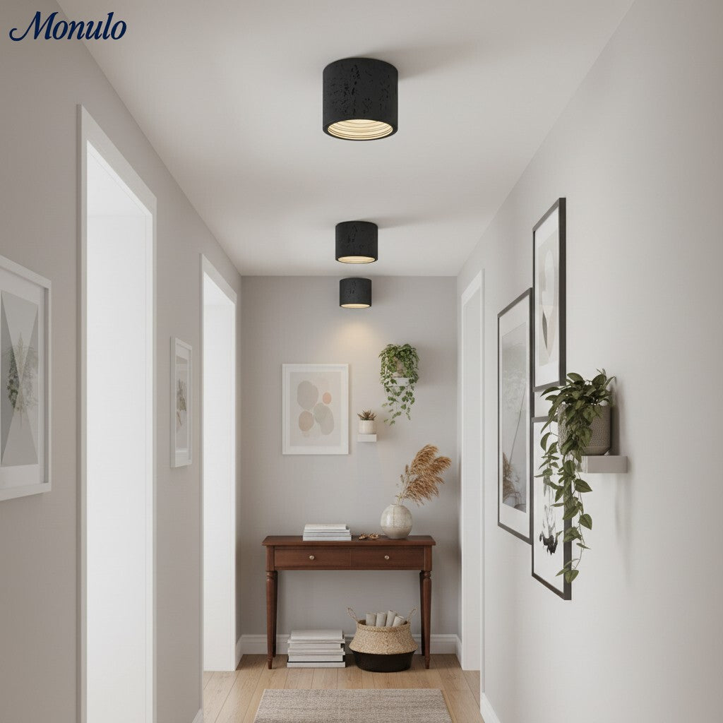 Cilindrische plafondlamp van travertijn – LED verlichting voor moderne interieurs