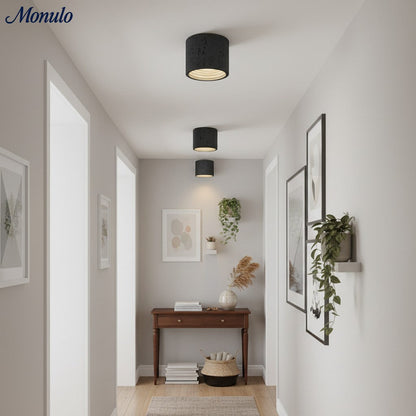 Cilindrische plafondlamp van travertijn – LED verlichting voor moderne interieurs